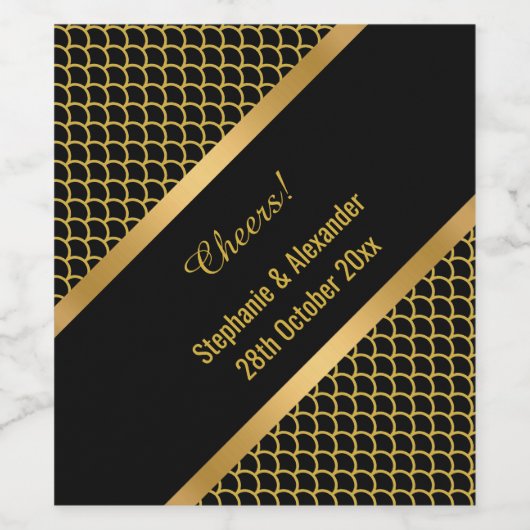 ELEGANT GOLD BLACK MERMAID PATROON  WIJN ETIKET (Enkel label)