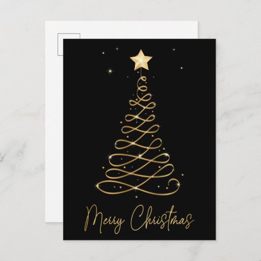 Elegant Gold & Black Merry-kerstboom Postcar Briefkaart (Voorkant / Achterkant)