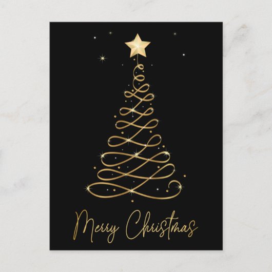 Elegant Gold & Black Merry-kerstboom Postcar Briefkaart (Voorkant)