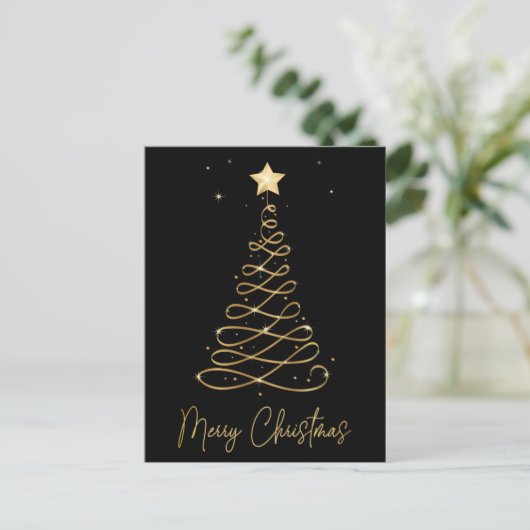 Elegant Gold & Black Merry-kerstboom Postcar Briefkaart (Staand voorkant)