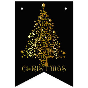 Elegant Gold Black Merry-kerstboom Vlaggetjes