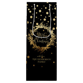 Elegant Gold Black Merry-kerstmis Wijn Cadeautas