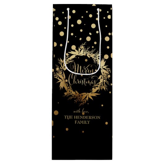 Elegant Gold Black Merry-kerstmis Wijn Cadeautas (Voorkant)