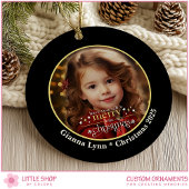 Elegant Gold Black Merry Little Christmas Photo Keramisch Ornament