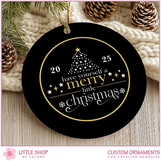 Elegant Gold Black Merry Little Christmas Photo Keramisch Ornament