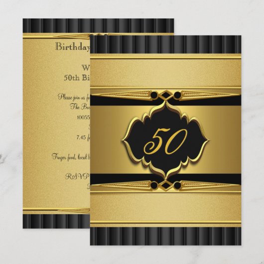 Elegant Gold Black Metal Blithday Party 2 Kaart (Voorkant / Achterkant)