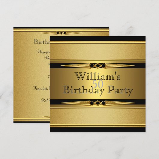 Elegant Gold Black Metal Blithday Party Kaart (Voorkant / Achterkant)