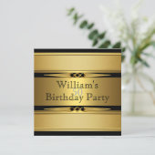 Elegant Gold Black Metal Blithday Party Kaart (Staand voorkant)