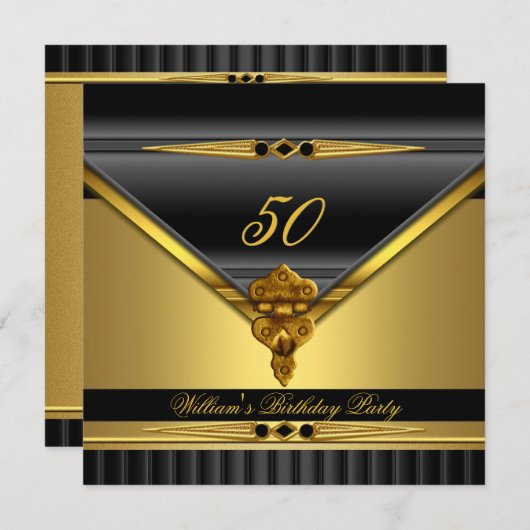 Elegant Gold Black Metal Lock Birthday Party Kaart (Voorkant / Achterkant)
