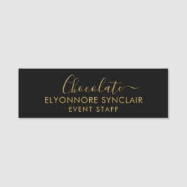 Elegant Gold Black Minimal Chocolate Event Staff  Naamplaatje