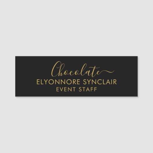 Elegant Gold Black Minimal Chocolate Event Staff  Naamplaatje (Voorkant)