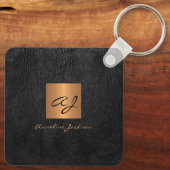 Elegant gold black monogram and name personalized sleutelhanger (Achterkant)