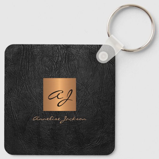 Elegant gold black monogram and name personalized sleutelhanger (Achterkant)