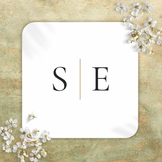 Elegant Gold Black Monogram Minimalist Vierkante Sticker