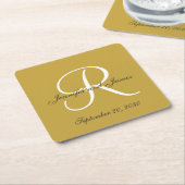 Elegant Gold Black Monogram Names Wedding Favor Kartonnen Onderzetters (Schuin)