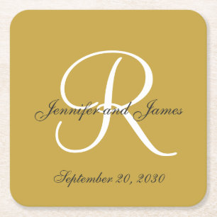 Elegant Gold Black Monogram Names Wedding Favor Kartonnen Onderzetters