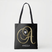 Elegant Gold Black Monogramed Letter Initialen A Tote Bag (Voorkant)