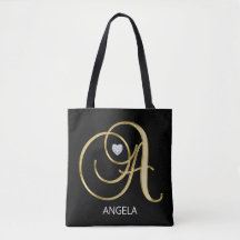 Elegant Gold Black Monogramed Letter Initialen A