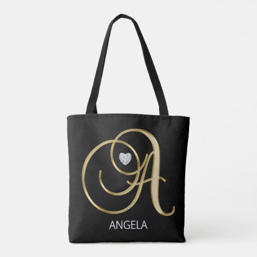 Elegant Gold Black Monogramed Letter Initialen A Tote Bag (Achterkant)