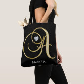 Elegant Gold Black Monogramed Letter Initialen A Tote Bag (Dichtbij)