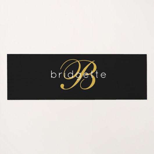 Elegant Gold Black Monogrammed Yoga Mat (Achterkant (horizontaal))
