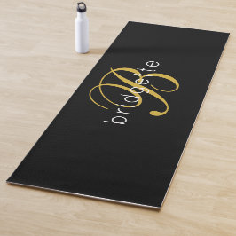 Elegant Gold Black Monogrammed Yoga Mat
