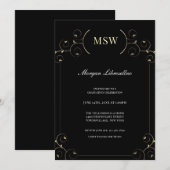 Elegant Gold Black MSW Graduparty Kaart (Voorkant / Achterkant)