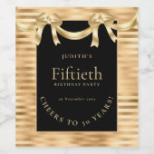 Elegant Gold Black Name 50th Birthday Party Wijn Etiket (Enkel label)