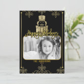 Elegant Gold Black Nutcracker Holiday-fotokaart Feestdagenkaart (Staand voorkant)