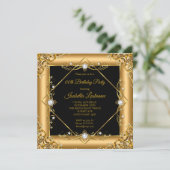 Elegant Gold Black Pearl Birthday Party Kaart (Staand voorkant)