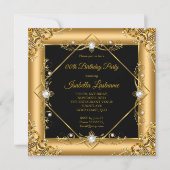 Elegant Gold Black Pearl Birthday Party Kaart (Voorkant)