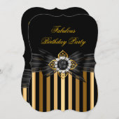 Elegant Gold Black Pearl Bow Stripe Birthday Party Kaart (Voorkant / Achterkant)