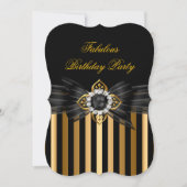 Elegant Gold Black Pearl Bow Stripe Birthday Party Kaart (Voorkant)
