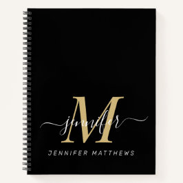 Elegant Gold Black Persoonlijke monogram naam Notitieboek