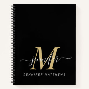 Elegant Gold Black Persoonlijke monogram naam Notitieboek