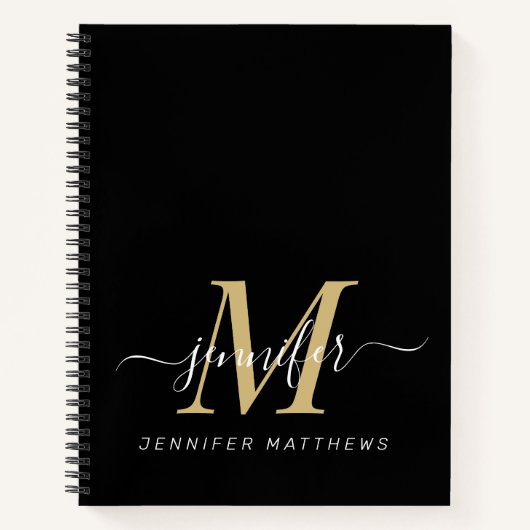 Elegant Gold Black Persoonlijke monogram naam Notitieboek (Voorkant)