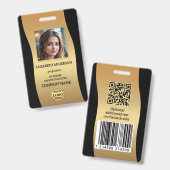 Elegant Gold Black Photo ID Badge (Front & Back)