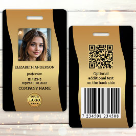 Elegant Gold Black Photo ID Badge