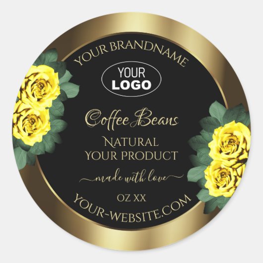 Elegant Gold Black Product Label gele rozen Logo (Voorkant)