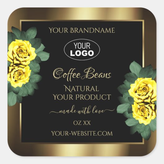 Elegant Gold Black Product Label gele rozen Logo (Voorkant)