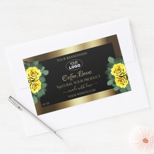 Elegant Gold Black Product Label gele rozen Logo (Envelop)