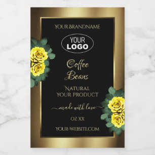 Elegant Gold Black Product Label gele rozen Logo Voedselcontainer Etiket