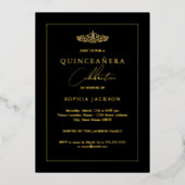 Elegant Gold Black Quinceanera 15th Folie Uitnodiging (Voorkant)