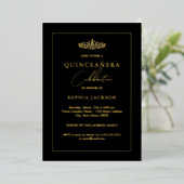 Elegant Gold Black Quinceanera 15th Folie Uitnodiging (Staand Voorkant)