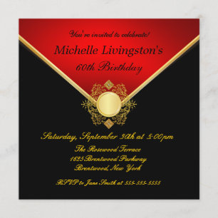 Elegant Gold Black Red Filigree Emblem Invites Kaart
