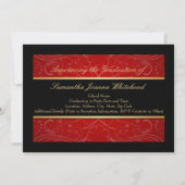Elegant Gold/Black/Red Swirl College-graad Kaart (Achterkant)