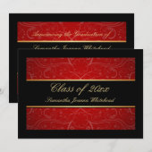 Elegant Gold/Black/Red Swirl College-graad Kaart (Voorkant / Achterkant)