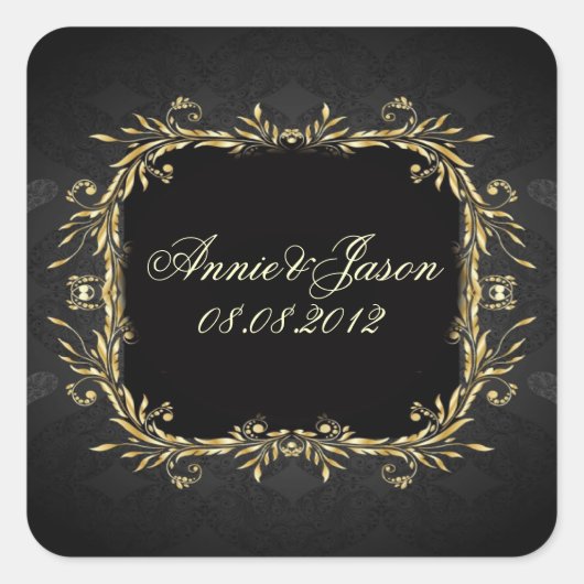Elegant Gold black Regal formal Wedding Vierkante Sticker (Voorkant)