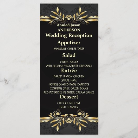 Elegant Gold Black Regal Wedding Receptie Menu (Voorkant)