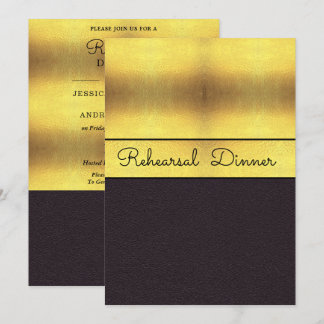 Elegant Gold & Black Rehearsal Dinner Kaart